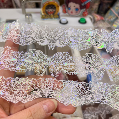 海外PETテープ 切り売り レース 蕾絲.蝶白/黑 海外マステ