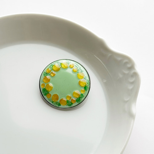 限定カラー】ミモザ 七宝焼ブローチ 純銀箔ちらし七宝 ブローチ 太田