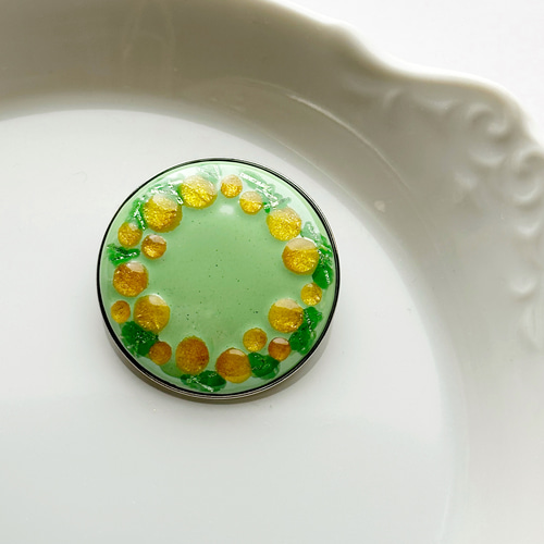 限定カラー】ミモザ 七宝焼ブローチ 純銀箔ちらし七宝 ブローチ 太田