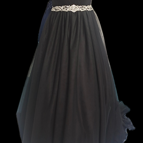 クラシカルエレガンス ビジュー装飾ベルト付き チュール Aライン  