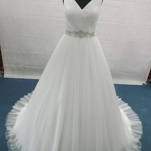 クラシカルエレガンス ビジュー装飾ベルト付き チュール Aライン  