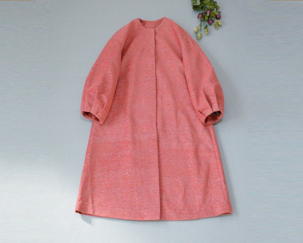 【L】総裏シンプルなノーカラーポケット付大人可愛いコート♪