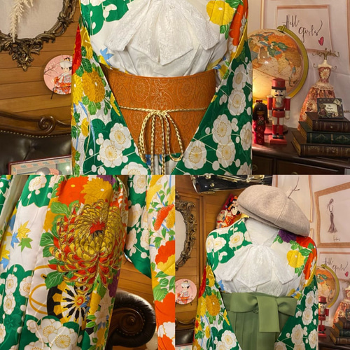 振袖 着物 袴 ハンドメイド リメイク ワンピース ドレス 帯