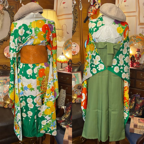 振袖 着物 袴 ハンドメイド リメイク ワンピース ドレス 帯
