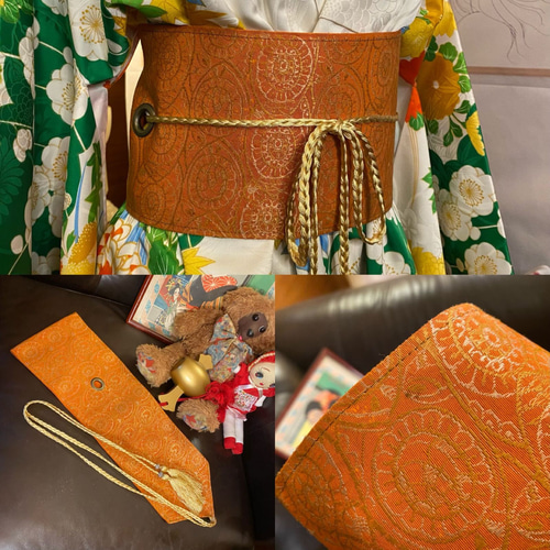 振袖 着物 袴 ハンドメイド リメイク ワンピース ドレス 帯