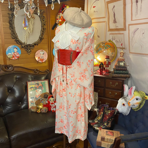 長襦袢 着物 ハンドメイド リメイク ユニセックス  ワンピース ドレス 和洋折衷    LJW-5 5枚目の画像