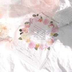 結婚証明書 アクリル クリア お花の水彩イラスト 誓約書 3枚目の画像