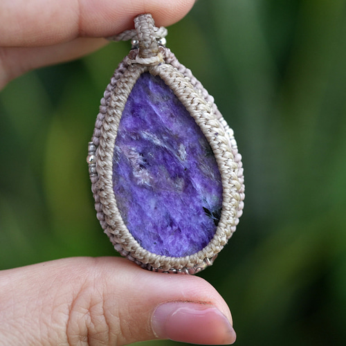 芸術大粒☆チャロアイト マクラメペンダント1454 ネックレス