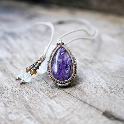 芸術大粒☆チャロアイト マクラメペンダント1454 ネックレス