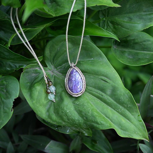 芸術大粒☆チャロアイト マクラメペンダント1454 ネックレス