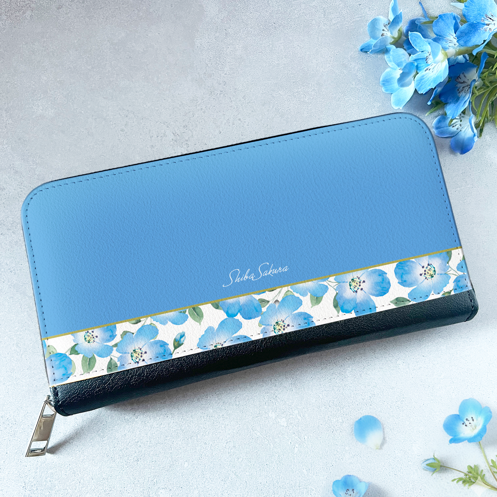 ネモフィラの長財布（スカイブルー） 花 財布 長財布 ネモフィラ