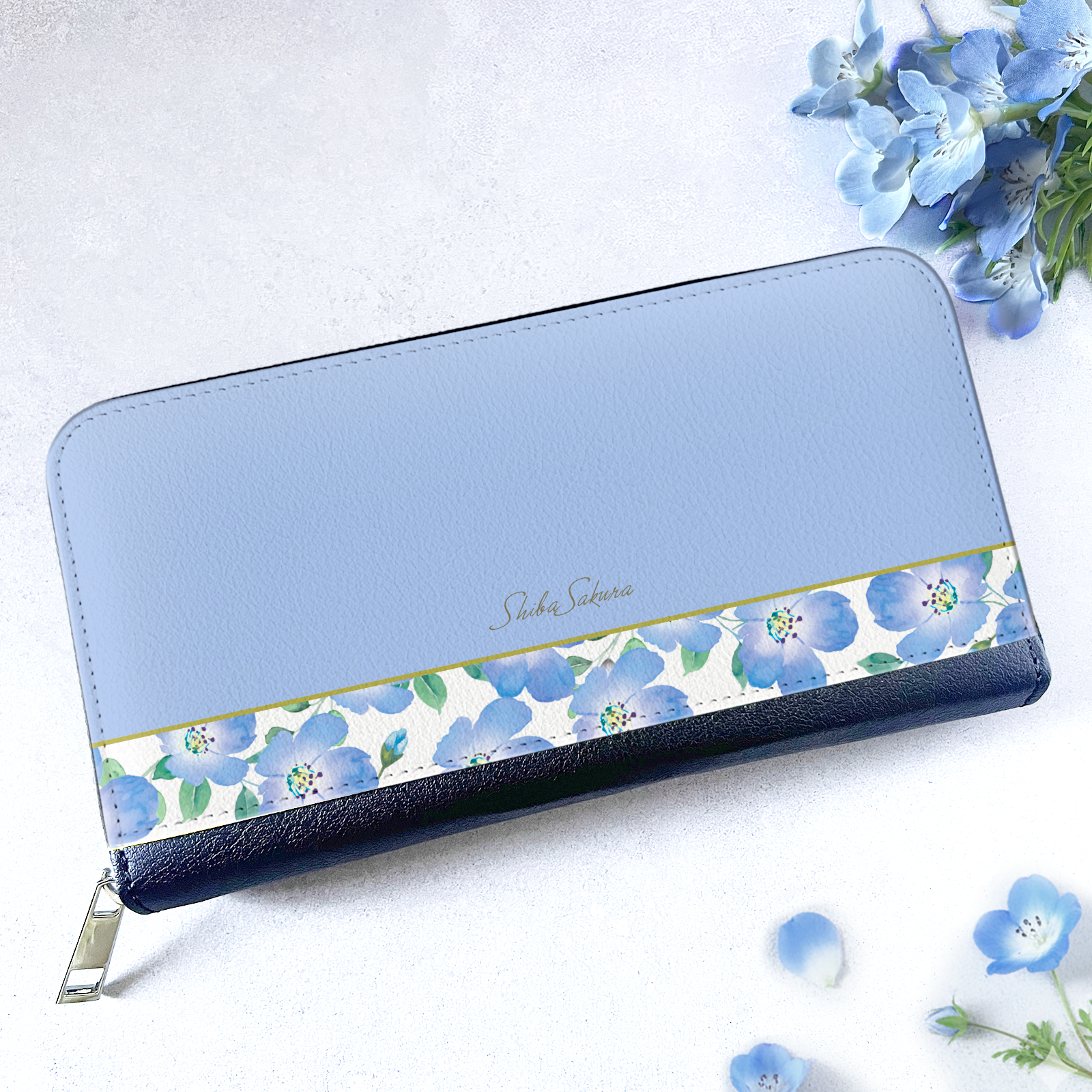 ネモフィラの長財布（ベビーブルー） 花 財布 長財布 ネモフィラ