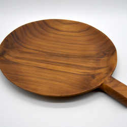 世界三大銘木 チーク無垢材　ハンドル付きプレート　丸Mサイズ　木製食器　取り皿　小皿　丸皿　豆皿 1枚目の画像
