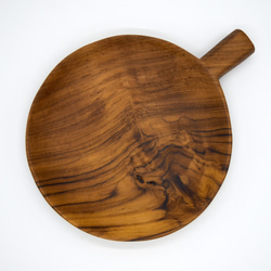世界三大銘木 チーク無垢材　ハンドル付きプレート　丸Sサイズ　木製食器　取り皿　小皿　丸皿　豆皿 1枚目の画像