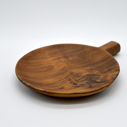 世界三大銘木 チーク無垢材　ハンドル付きプレート　丸Sサイズ　木製食器　取り皿　小皿　丸皿　豆皿 2枚目の画像