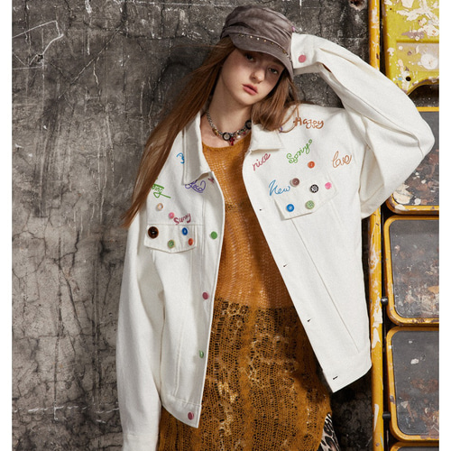 レトロなジャケットカップルボタン飾りゆったりカジュアルな開襟