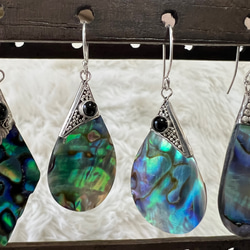 Abalone Sea Drop Onyx　銀線細工　アバロンシェル　アワビ　オニキス　水滴　ピアスまはイヤリング 6枚目の画像