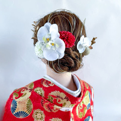 小さい胡蝶蘭の胡蝶蘭髪飾り 赤 白 成人式・結婚式・卒業式に 和風 和装 アーティフィシャルフラワー 4枚目の画像