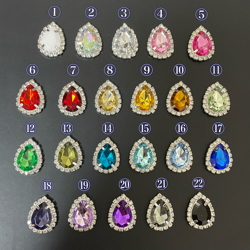 雫型ビジュー ドロップ アクリルラインストーン シルバー台座 ビジュー