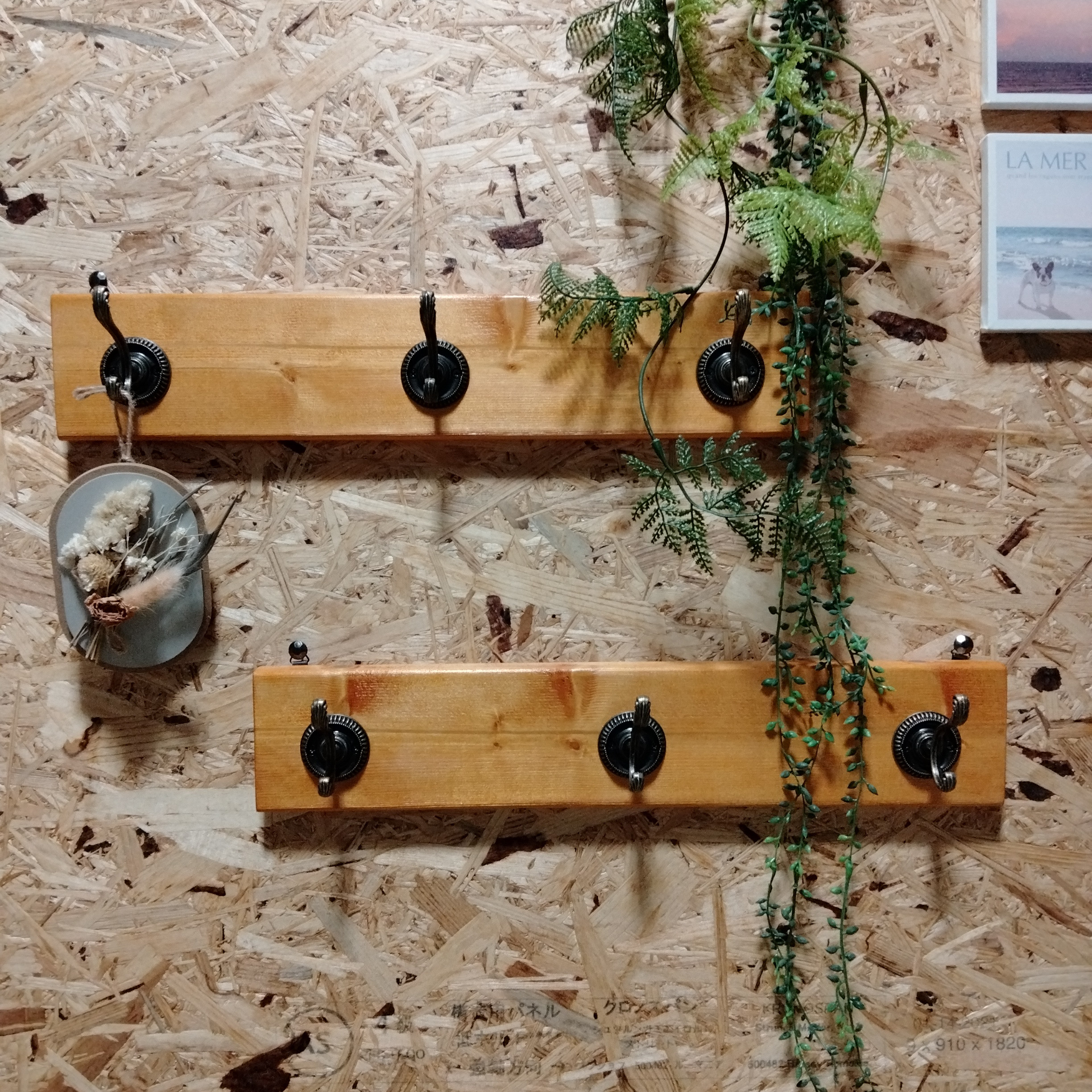 【No.12 壁掛けフック 45cm 大 丸型 3連 2本セット】★ハンドメイド