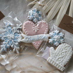 冬季限定【3袋セット】3種のウィンターデザインアイシングクッキー　/ プチギフト　ウェディング　バレンタイン 1枚目の画像