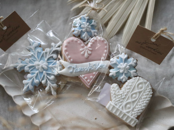 冬季限定【3袋セット】3種のウィンターデザインアイシングクッキー　/ プチギフト　ウェディング　バレンタイン 1枚目の画像