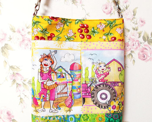 サコッシュ ロラライハリス 牧場ガール 鶏 豚ちゃん パッチワーク