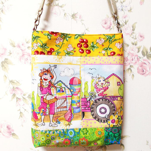 サコッシュ ロラライハリス 牧場ガール 鶏 豚ちゃん パッチワーク