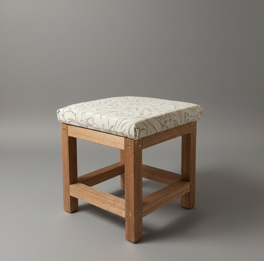 ◾️スツール【コーデュロイ/アイボリー/線描き花柄】◾️