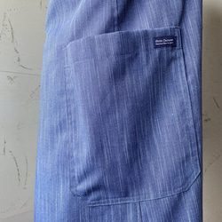 かすり調ブルー（綿ポリ）　だぼっと着たいプルオーバータイプのエプロン　着丈98 10枚目の画像