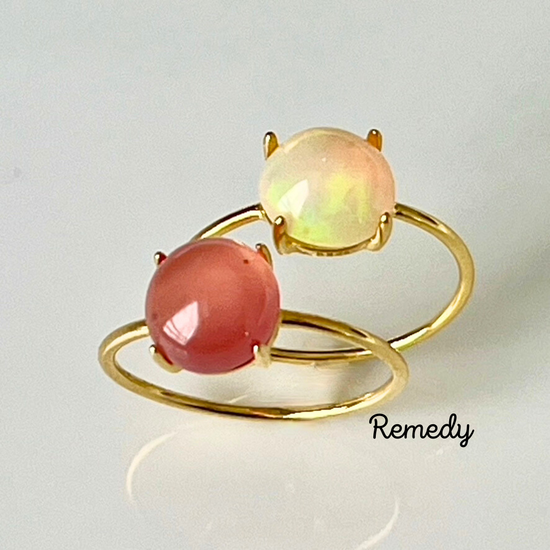 ジュレ☆彡オパールと極上発色インカローズのリングセット Silver925/18KGP 10月誕生石