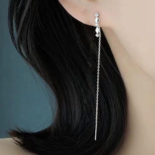 売り切れ】ロングチェーンピアス／樹脂ノンホールピアス CZダイヤ 