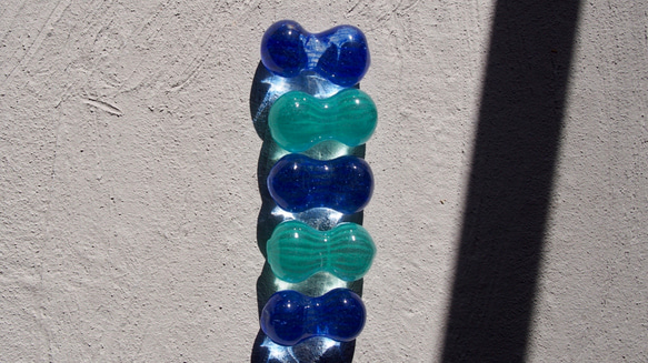 【ガラスのお箸置き】colorfulbeans【blue&green】5個セット 2枚目の画像