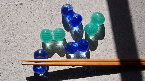 【ガラスのお箸置き】colorfulbeans【blue&green】5個セット 5枚目の画像