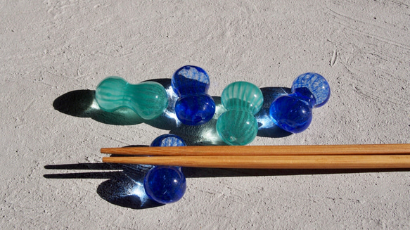 【ガラスのお箸置き】colorfulbeans【blue&green】5個セット 8枚目の画像