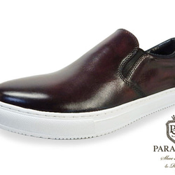 PARASHOE 本革スリッポンレザースニーカーカジュアルシューズ ワイン24.5～27cm (PS1902-WIN) 1枚目の画像