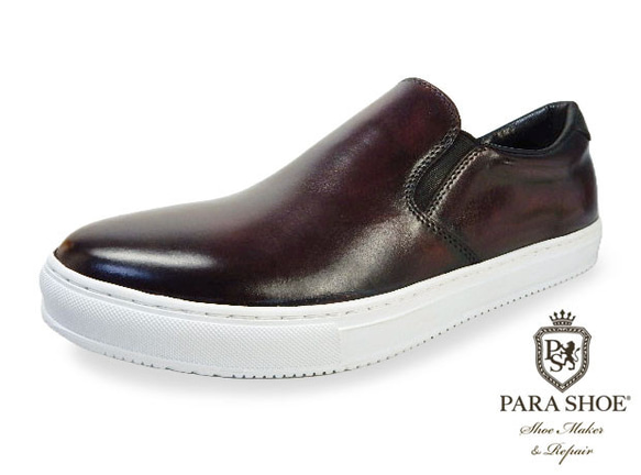 PARASHOE 本革スリッポンレザースニーカーカジュアルシューズ ワイン24.5～27cm (PS1902-WIN) 1枚目の画像