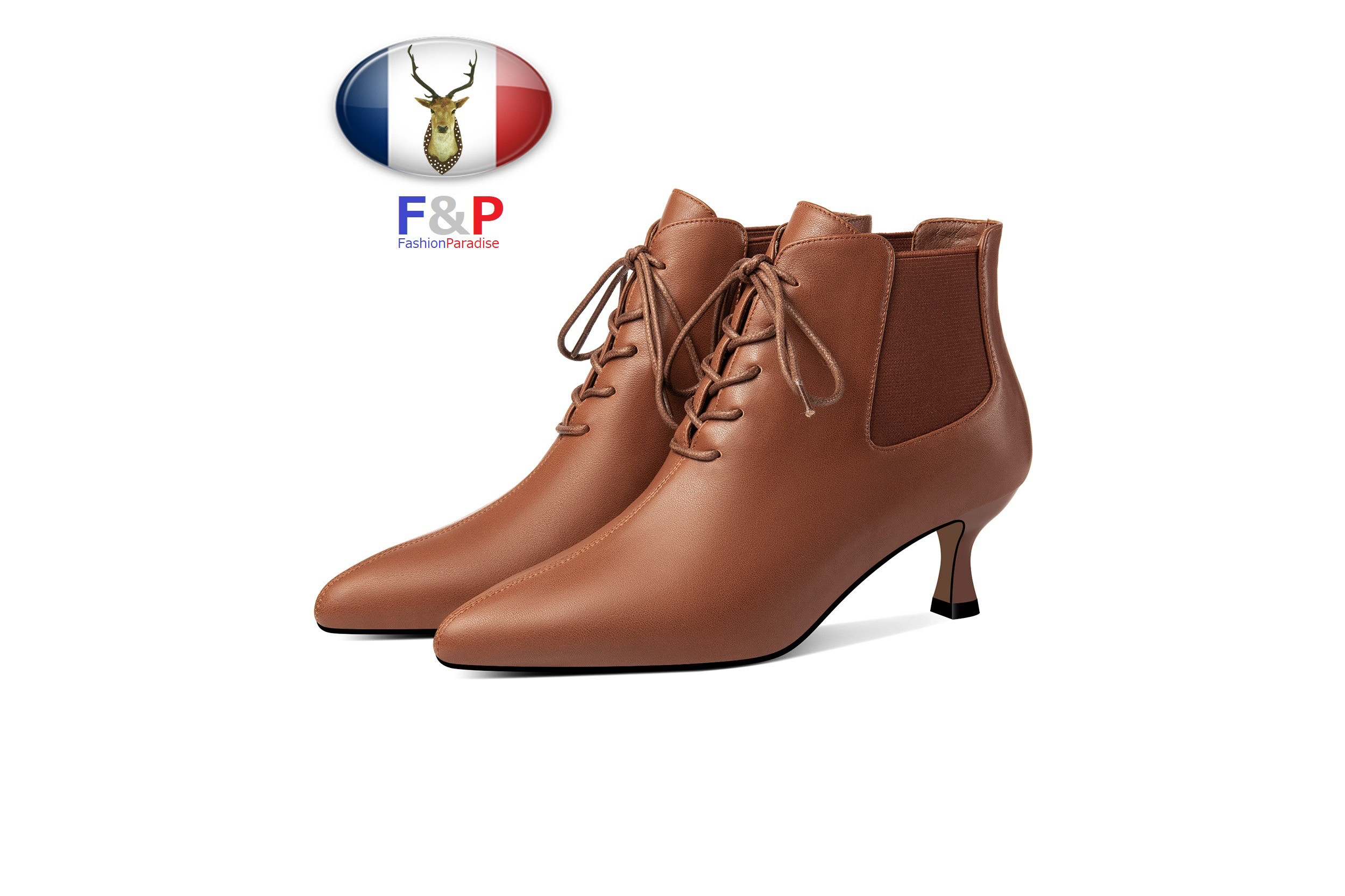 ポインテッドトゥハラコレザーサイドゴムレースアップショートブーツ筒丈10cm全2色