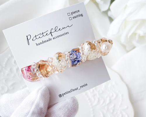 ヘアクリップ レジン 細長オーバル ツートンミニ薔薇 大人可愛い