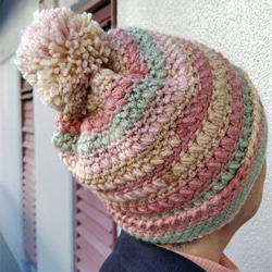 【24年】新作毛糸の帽子ピンク 2枚目の画像