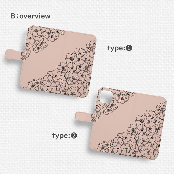 送料無料★さくら咲くAndroid手帳型スマホケース sakuraピンク×ブラック 全機種対応 黒 black パステル 7枚目の画像