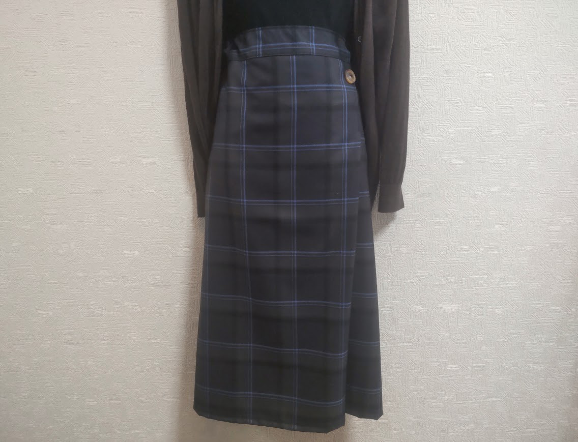 ★90㎝まで★国産ウール★モスグリーンｘブルー★チェックの巻きスカート風★裏地付★受注製作★