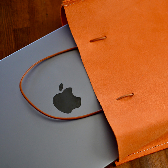 A4が入る紙袋風ショッピングトートバッグ　鮮やかなオレンジの本革イタリアンレザー　床革　サイズ変更可能 8枚目の画像