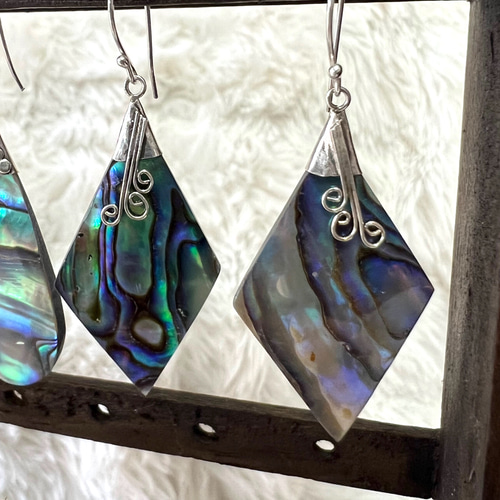 Abalone Style Rhombus 銀線細工 アバロンシェル アワビ 菱形 ピアスま