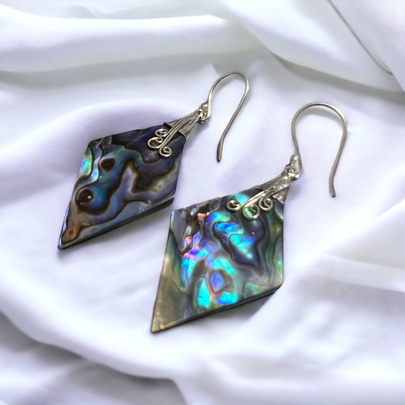 Abalone Style Rhombus 銀線細工 アバロンシェル アワビ 菱形 ピアスま