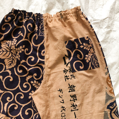 柿渋染めもんぺ【薔薇】ハンドメイド ワイドパンツ レディース