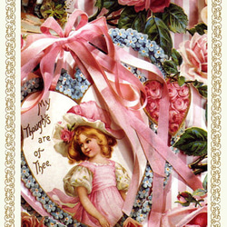 新商品！お洒落なカード！『ヴィクトリアン ポストカード エンジェル　天使とリボン柄』～同柄3枚セット～ 1枚目の画像