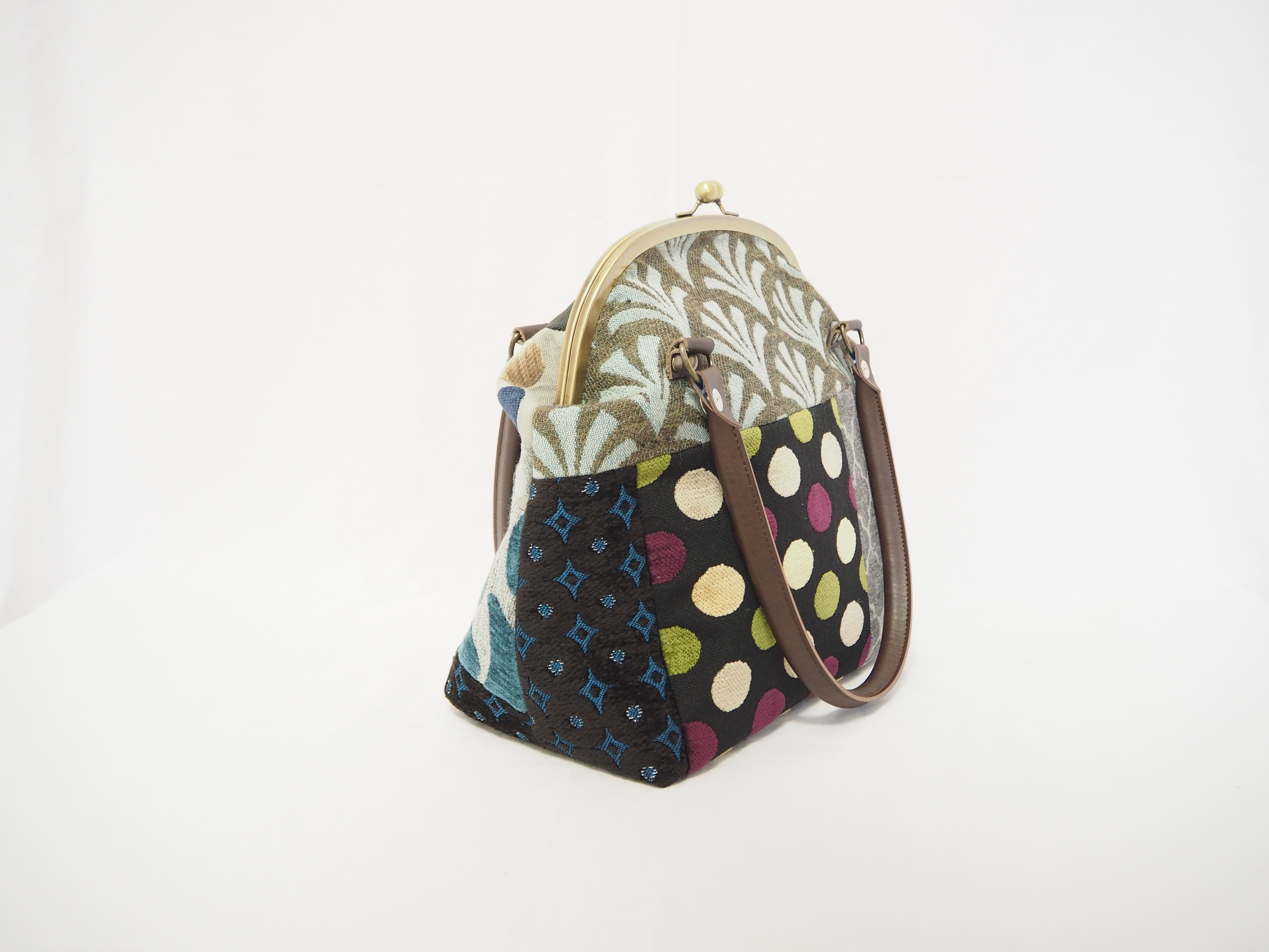 モザイクジャガード≪ブルー&グレー≫　がまぐちバッグ