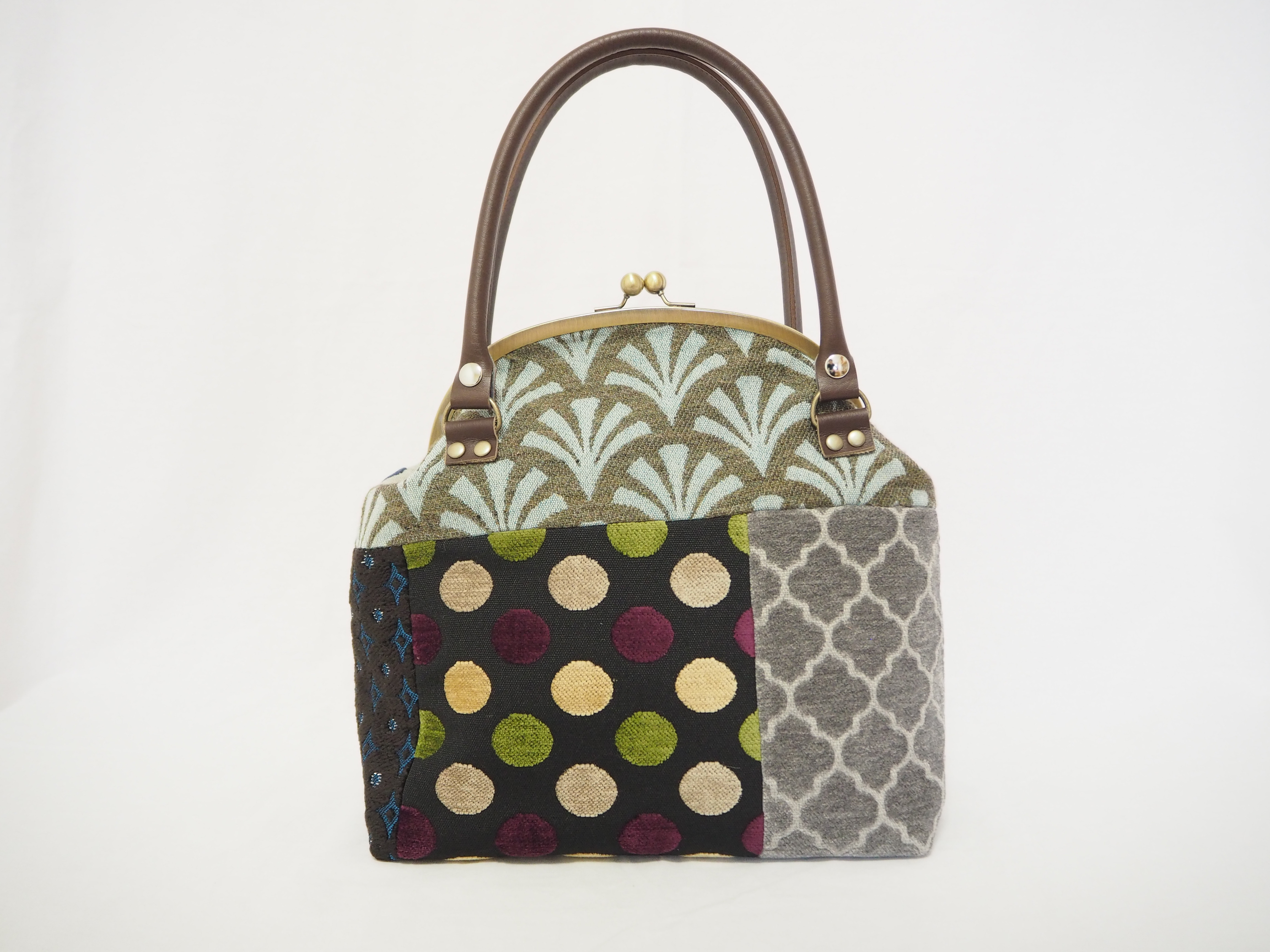 モザイクジャガード≪ブルー&グレー≫　がまぐちバッグ