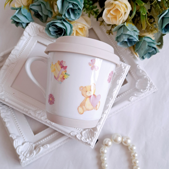 マグカップ　おしゃれ　カップ　食器　可愛い　贈り物　プレゼント　オフィス　食器　うつわ　シンプル　くまさん　ピンク 2枚目の画像